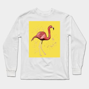 Flamingo with tropical leaves and an illuminating background Long Sleeve T-Shirt